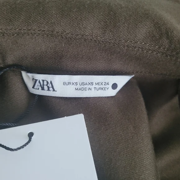 Zara Belted Pocket Blazer Jacket Tie Waist Khaki Size XS - Picture 9 of 12